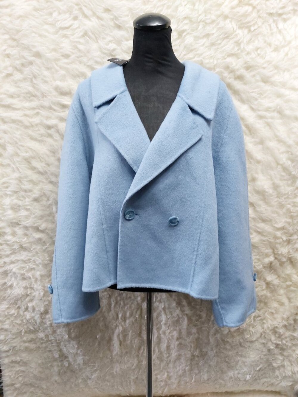 Rachel Zoe Women's 70% Wool Blend Light Blue Double-breasted Pea Coat L